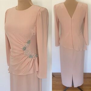 Vintage 40s-Inspired Beaded Evening Dress *Size 10* MISS ELLIETTE Pink Silky 80s